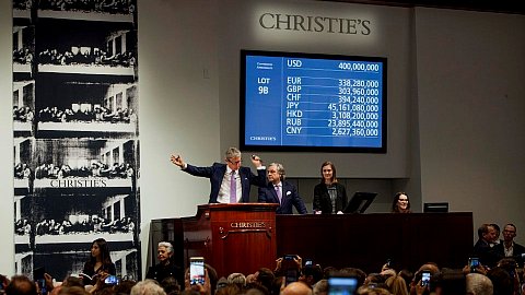 Jussi Pylkkänen durant la vente du Salvator Mundi de Leonardo da Vinci à Christie’s New York en novembre 2017 © Christie’s