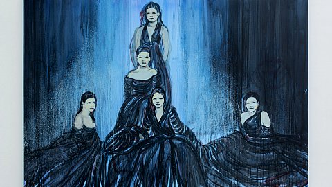 Claire Tabouret, ‘‘Les Débutantes (bleu de minuit)‘‘, 2014, adjugé 207 000 euros (est. €100.000 - 150.000)