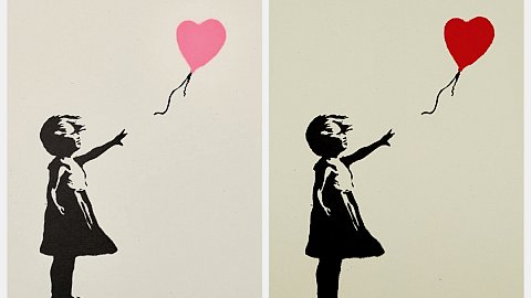 (À gauche) Girl with Balloon - Colour AP (DARK PINK), 2004 vendue 375.000£ (est. 300 - 500.000£)
(À droite) Girl with Balloon, 2004 adjugée 106.250£ (est. 40 – 60.000£)