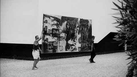 Biennale de Venise 1964 : installation de l’exposition de Robert Rauschenberg au pavillon américain