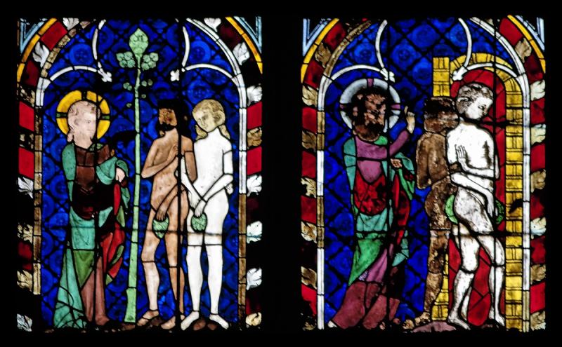 Dieu demande des comptes à Adam et Ève, Adam et Ève chassés du Paradis (1280-1340) © Photo : Pierre Kessler