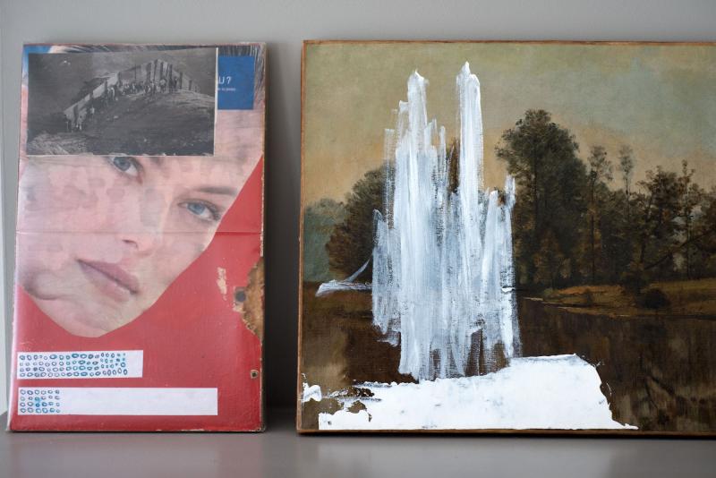 Thomas Hirschhorn, 1995, Nouvelle série, collage / à droite Cyprien Gaillard, 2008, peinture sur toile © DR
