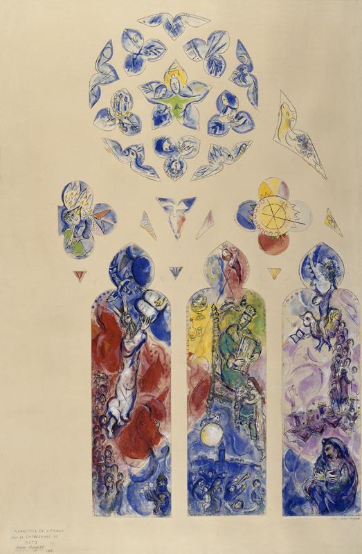 Marc Chagall, maquette pour la baie 9, baie nord du déambulatoire de la cathédrale Saint-Etienne de Metz (Moselle) © ADAGP, Paris, 2015 - Chagall® © RMN-Grand Palais (musée Marc Chagall/Photo Gérard Blot