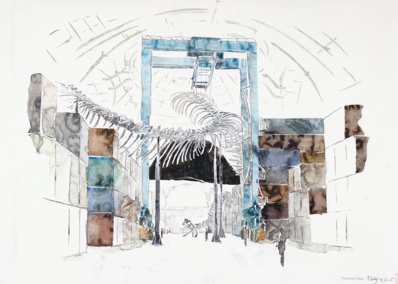 Huang Yong Ping, Dessin préparatoire pour Empires, Monumenta 2016, 2015 Aquarelle sur papier © ADAGP Huang Yong Ping / Courtesy de l’artiste et kamel mennour, Paris