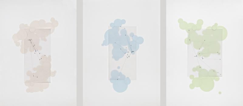 Maria Olmedo, triptyque Errantes [Wanderers], 70x150cm, collage sur papier © Maria Olmedo