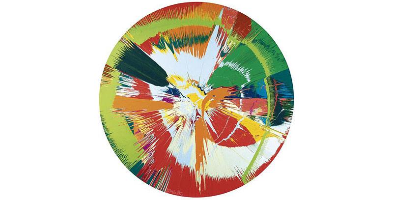 L’oeuvre ’Beautiful, shattered, mellow, exploding, paint-filled balloons painting’ (1996) vendue en 2008 pour 931.041$ et revendue en 2013 pour 647.708$ (-30.5%) © Damien Hirst