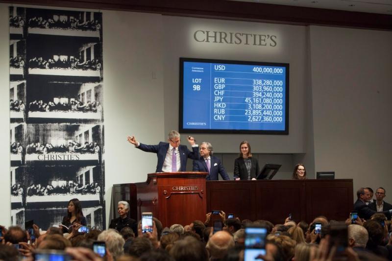 Jussi Pylkkänen durant la vente du Salvator Mundi de Leonardo da Vinci à Christie’s New York en novembre 2017 © Christie’s